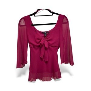 H&M Magenta Bow Front Blouse Size 4 3/4 Sleeve Feminine Workwear